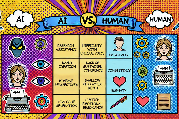 Comparison chart of AI vs. human writing capabilities