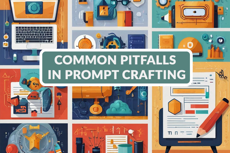 Icons depicting common pitfalls in AI prompt crafting and solutions.