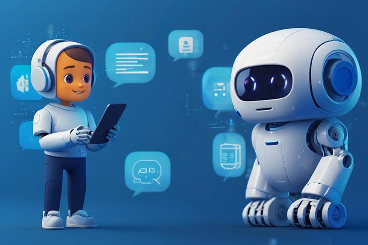 A person communication with a futuristic chatbot