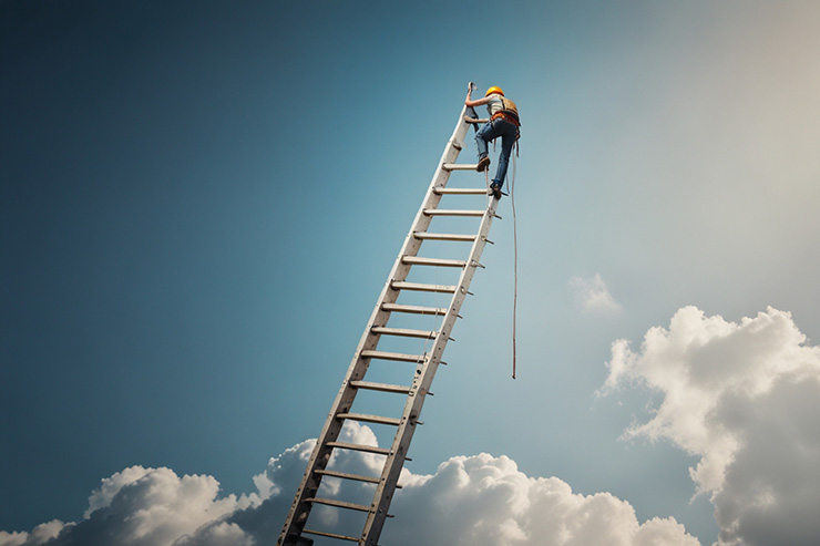 A person climbing a ladder to reach advanced CoT prompts