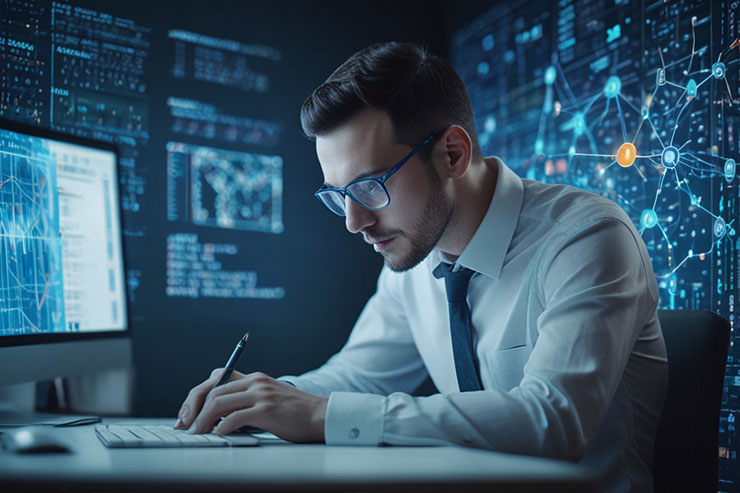 Data scientist crafting AI prompts for data analysis.