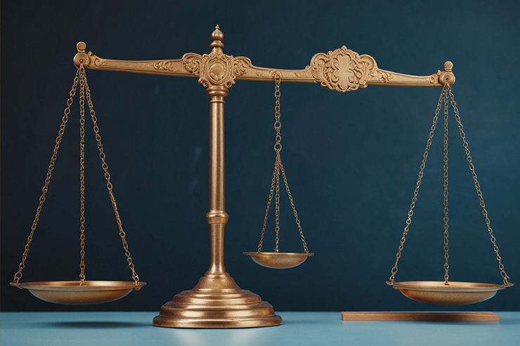 Balancing scales symbolizing the management of bias in AI data.