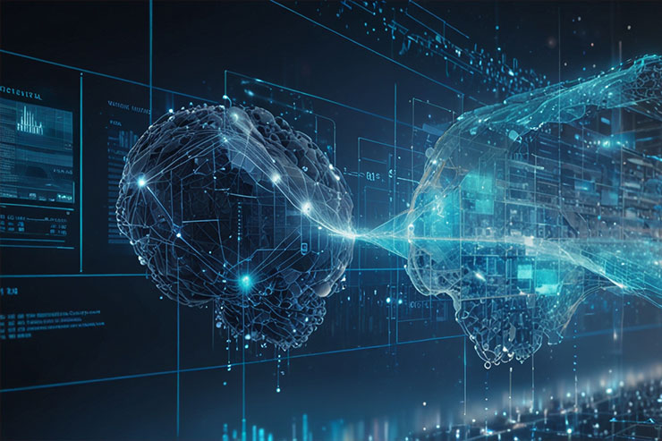 Futuristic visualization of AI-driven data analysis.