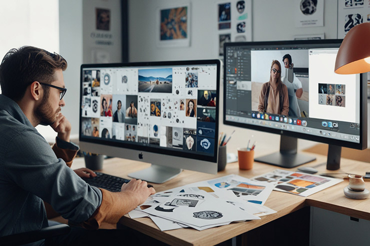 a person sitting on the screen looking how prompt prompts created artwork icons