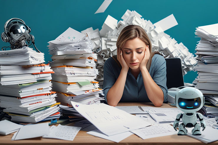 AI managing multiple tasks like report generation and emails.