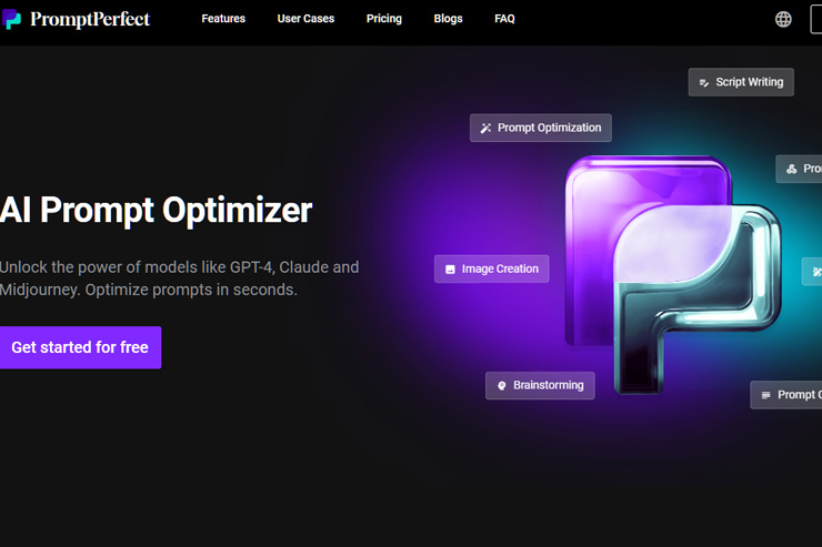 screenshot PromptPerfect website