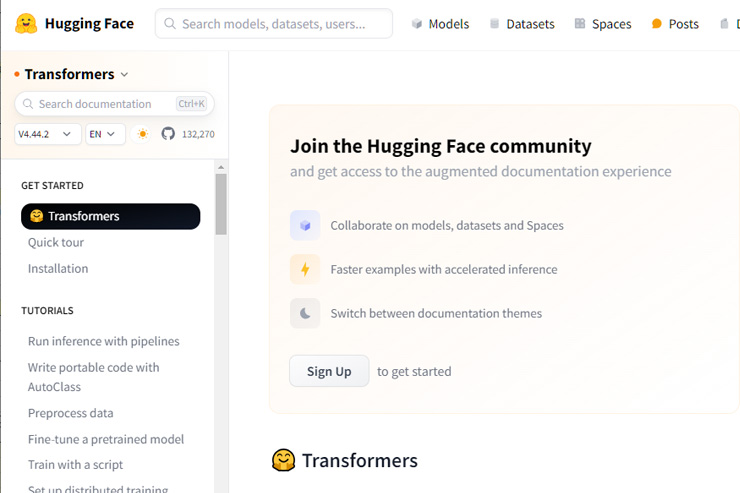 screenshot hugging face transformer website