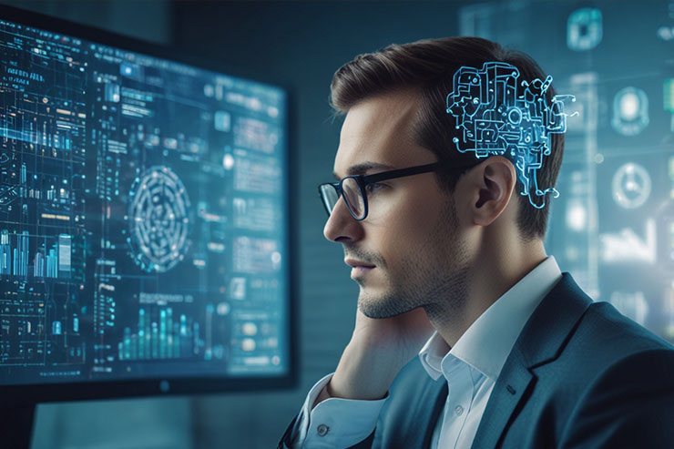 Business analyst using AI prompts to generate data insights.