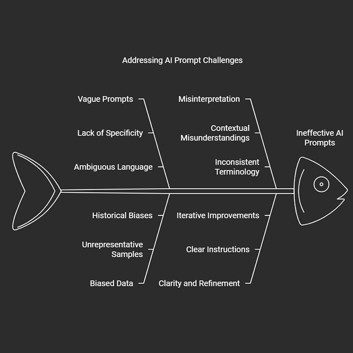 Infographic showing common challenges in AI prompt engineering