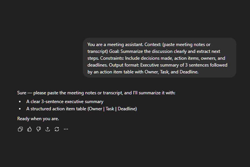 Prompt 9: Meeting Summary Creator example output