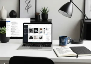 Man building a Shopify store in a weekend using AI systems on laptop