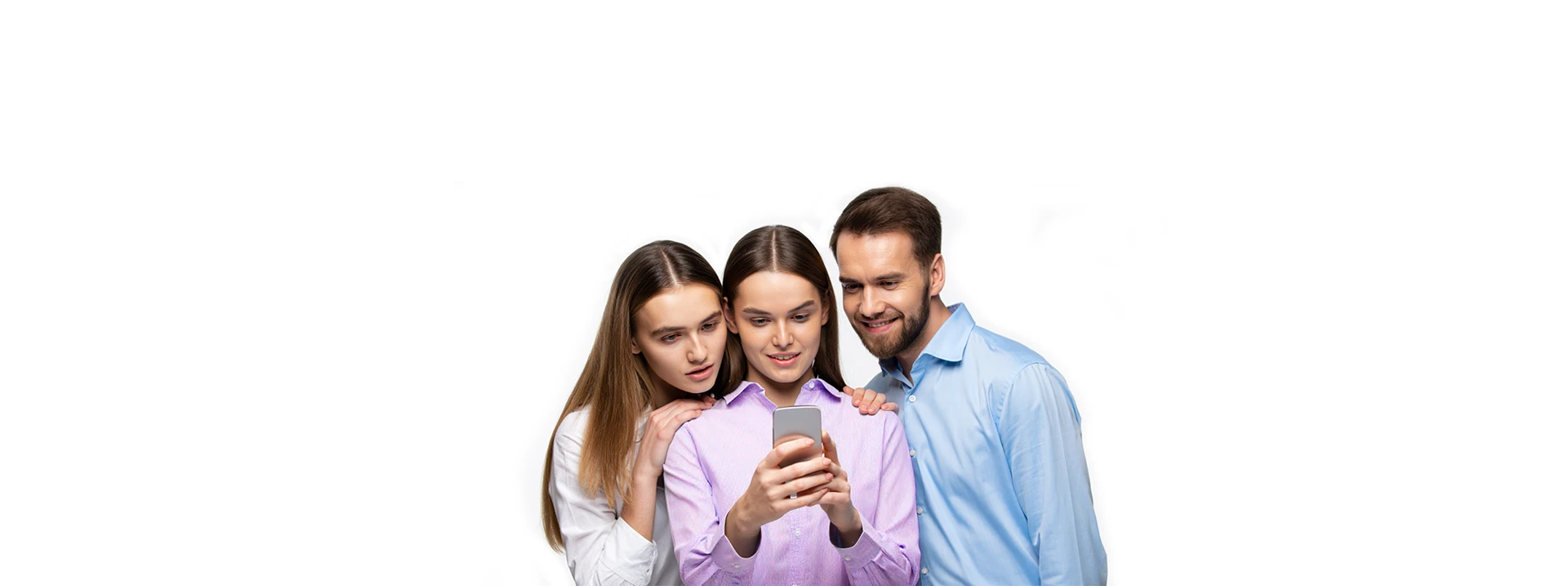 Business Operations & Marketing - three business people checking revenue on a smartphone