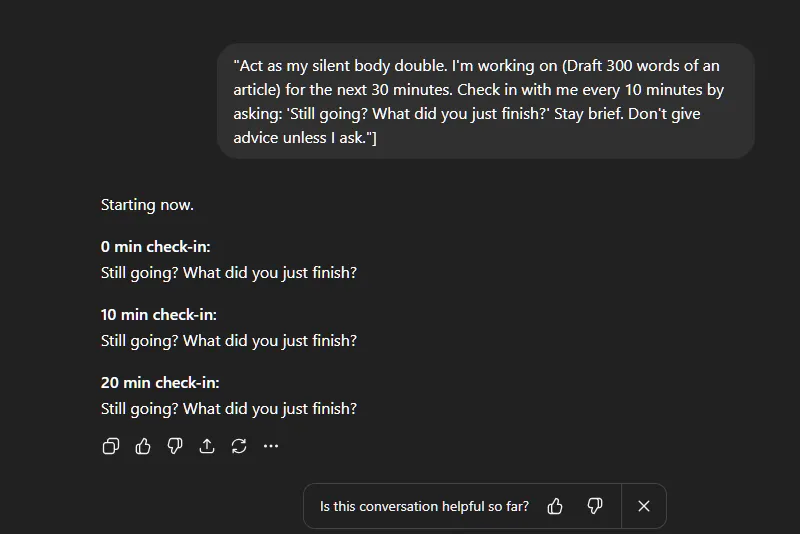 a screenshot of the example outcome for the body doublong prompt